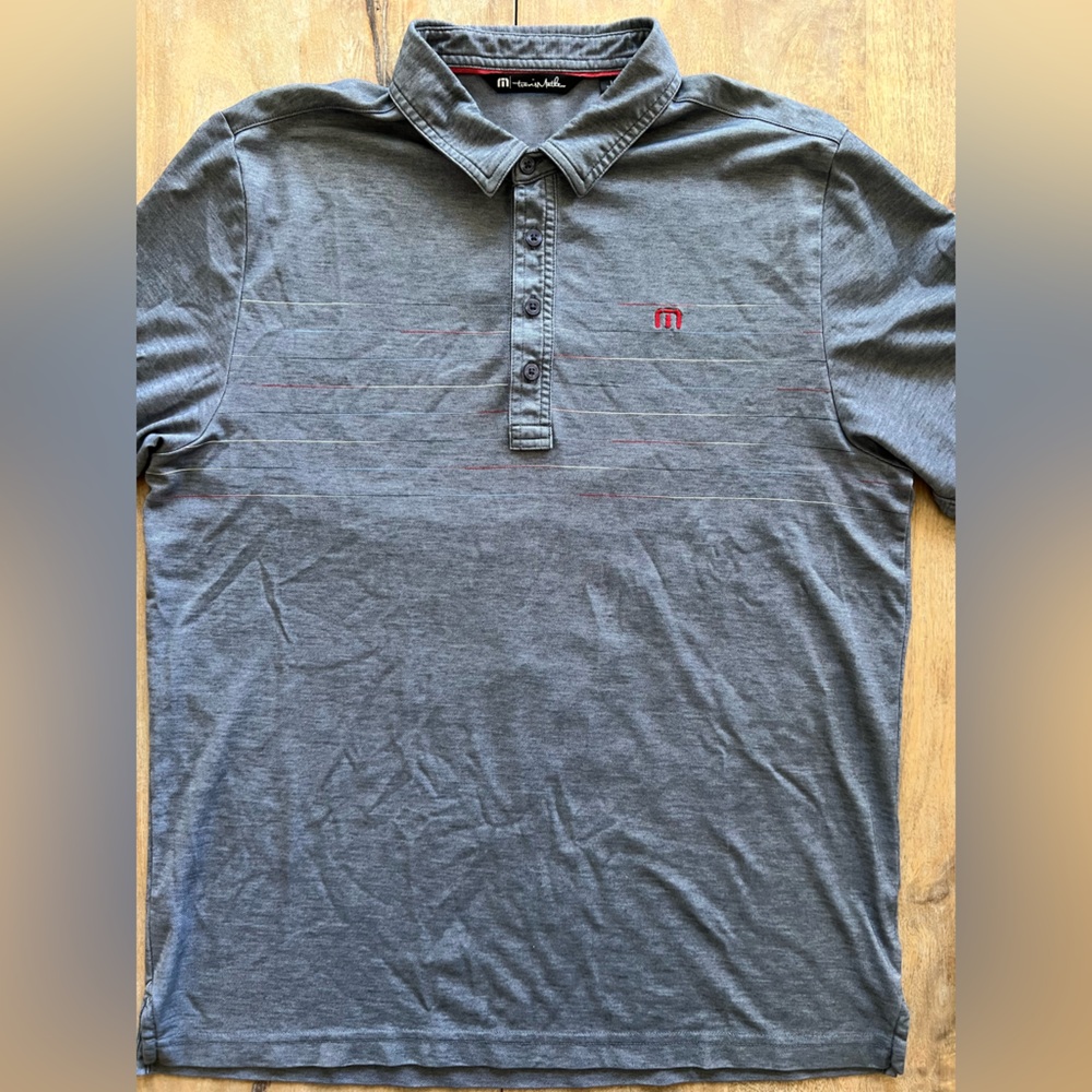 Travis Mathew Men's Gray Polo with Red Logo